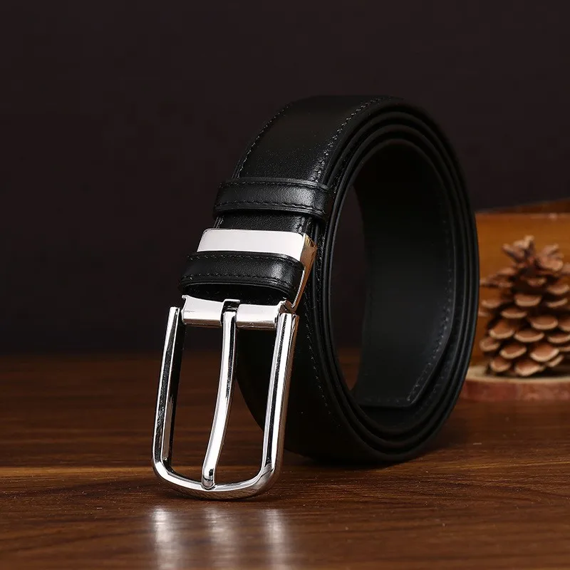 Men's top layer leather belt simple light luxury fashionable and casual pin-button for men