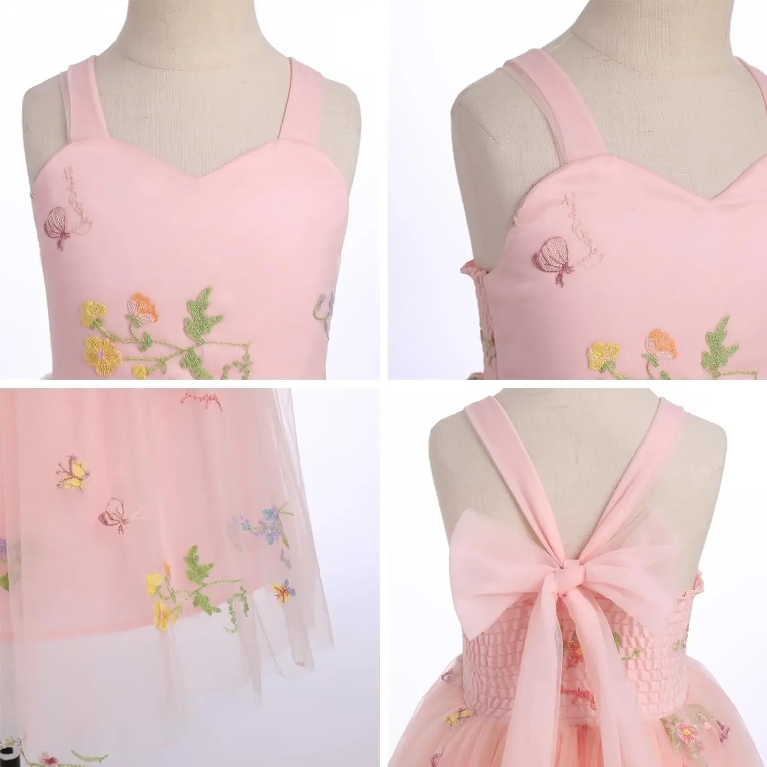 Flower Girl Dress Princess Sleeveless Floral Embroidered Kids Summer Wedding Pageant Birthday Tutu Tulle Dress