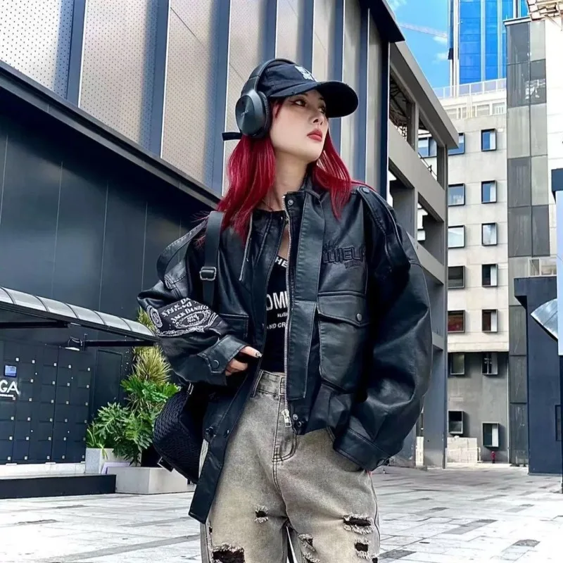 Chaqueta de cuero PU negra para mujer, otoño e invierno, nuevo algodón, Super Fire Cool Sa, chaqueta locomotora de alta gama, abrigo Popular europeo