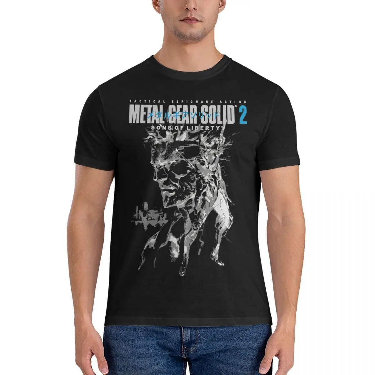 MGS2 - Bootleg Tshirt Men Cotton Tops Kawaii Metal Gear Solid Solid Snake Fox Hound Round Neck Short Sleeve