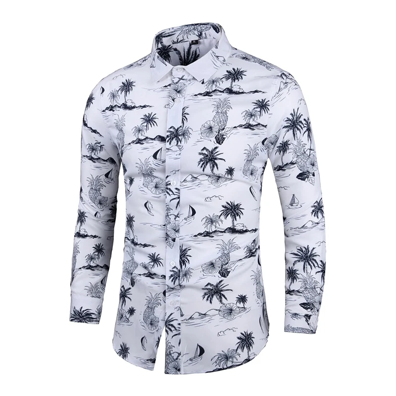 Camisa ajustada de manga larga para hombre, ropa de calle con estampado Floral, estilo chino Vintage, 2024