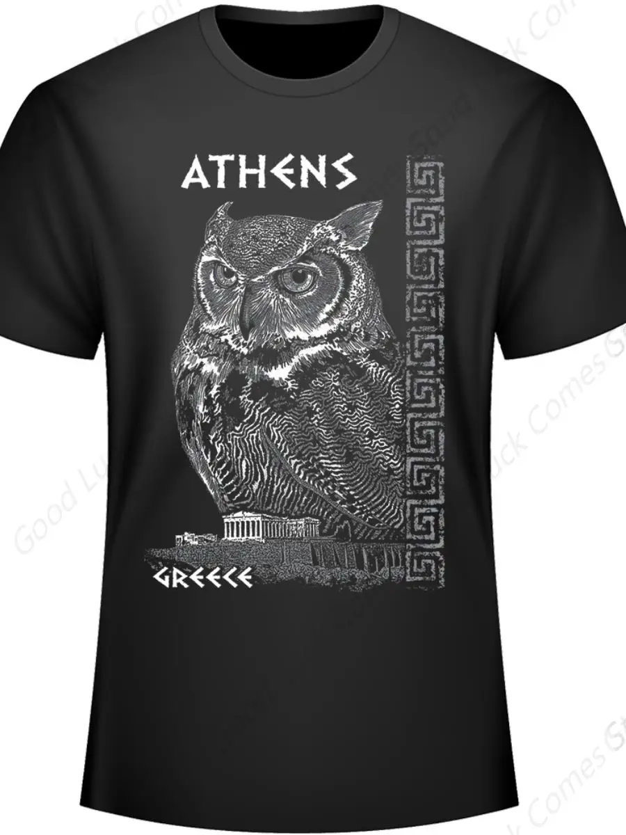 Fashion Design Athena Owl Greece Athens Patron Saint Men's T-Shirt. Summer Cotton Short Sleeve O-Neck Unisex T Shirt