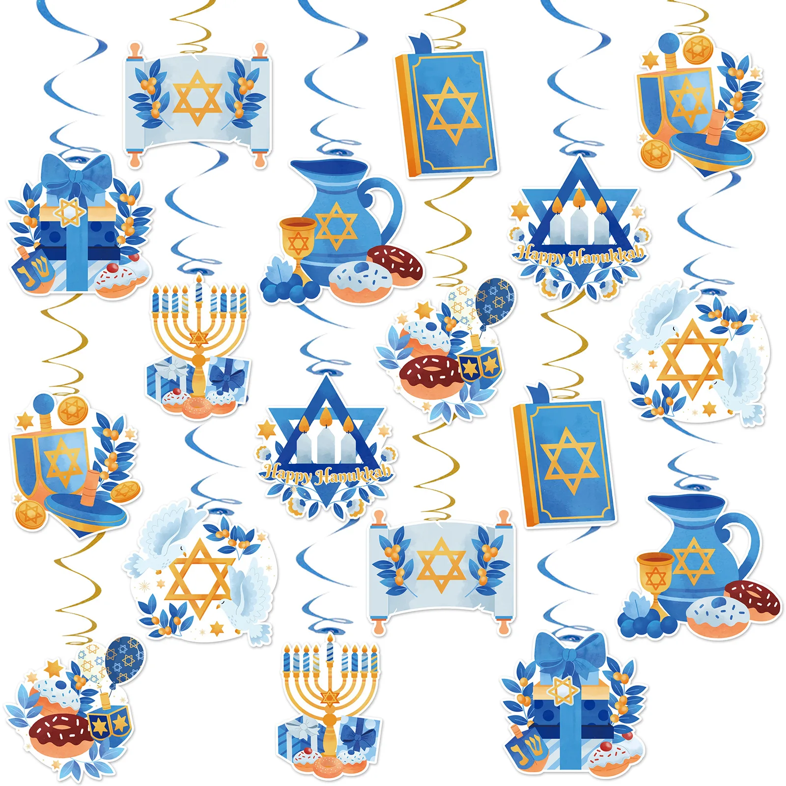 ديكورات معلقة حلزونية من هانوكا - ديكور أجواء احتفالية للعام الجديد اليهودي، زينة سقف لإعداد العطلات