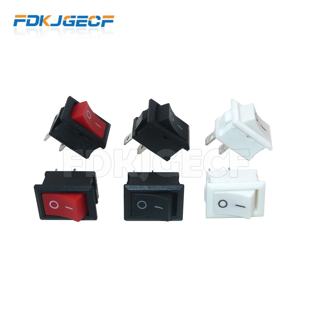 10PCS 2 PIN KCD1 15*21mm ON/OFF SPST Panel Mount Rocker Switch AC 6A/250V 10A/125V Black RED Whit KCD1-117S 15X21 power switch