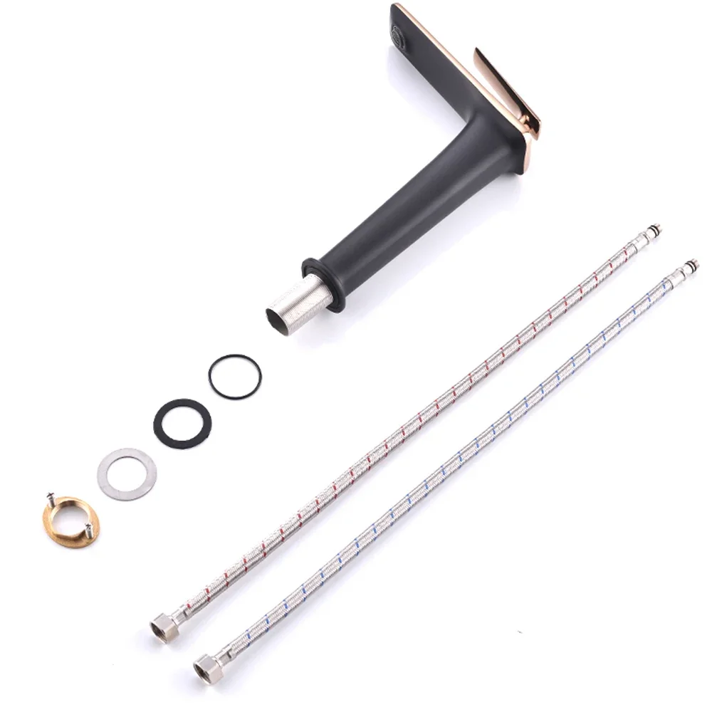 لـ e Lavabo En or Rose Noir، Robinet Blanc Moderne، Salle De Bains، Eau Chaude Et Froide، Mellaangeur D'evier، Navire D