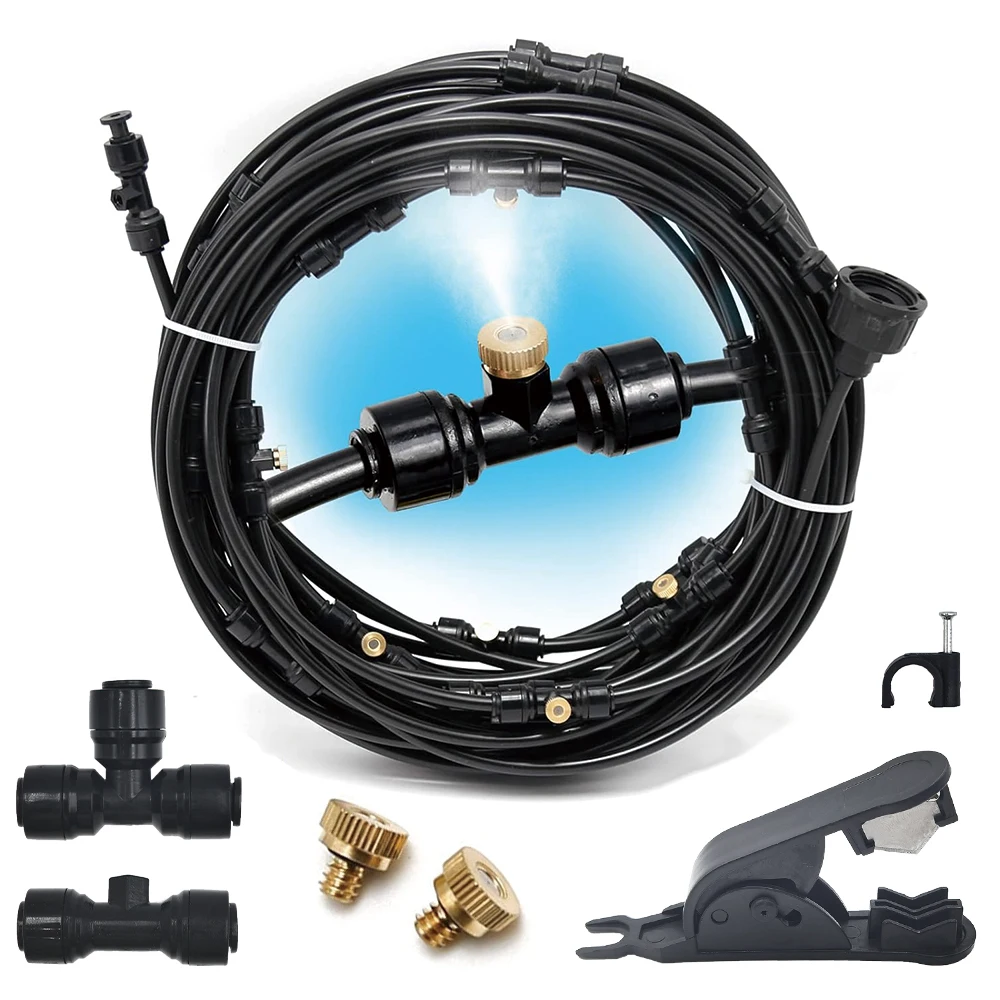 DIY Outdoor Nebulizer Garden Sprayer Misting Cooling System 33FT Misting Line12 Brass Mist Nozzles For Patio Terrace Greenhouse