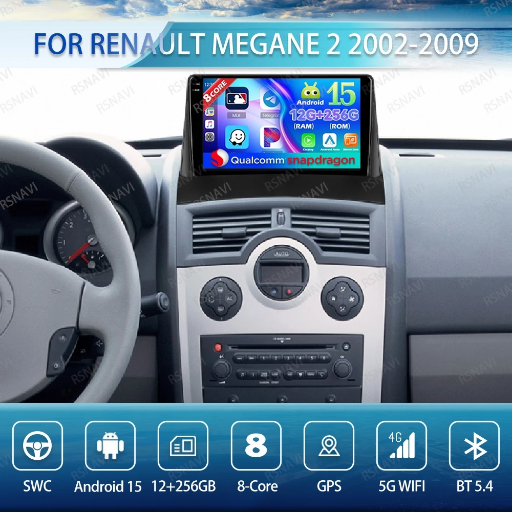 

Android 15 Car Radio For Renault Megane 2 2002-2009 QLED Multimedia GPS Head Unit Qualcomm Navigation Viedo Player DSP DVD BT