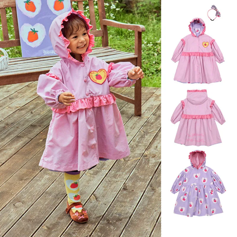 

girls trench 2025 autumn new toddler kids girls double-sided printed hooded trench coat
