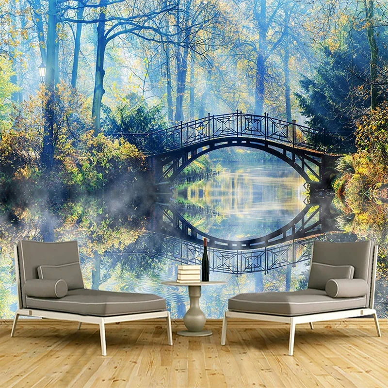 Custom 3D Wallpaper Beautiful Forest Wooden Bridge Photo Wall Mural Living Room Wall Decor Home Improvement Non-woven Wall Paper