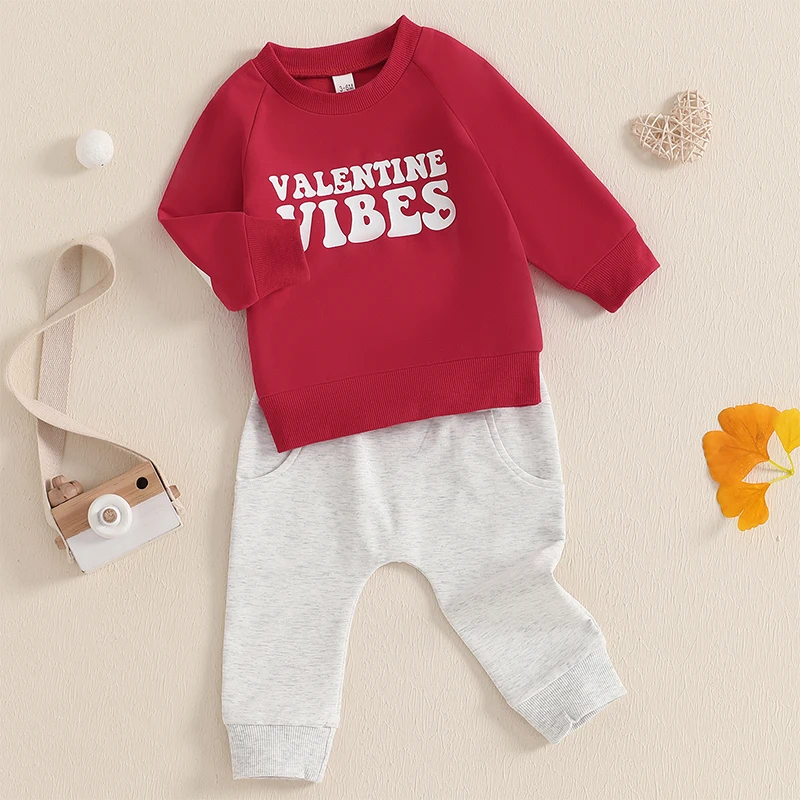 0-36months Baby Boy Girl Valentine's Day Outfits Bunny Print Long Sleeve Hoodie with Striped Pants Spring Clothes Set for Infant