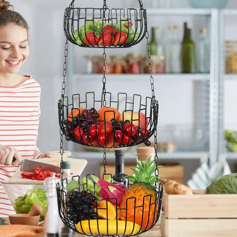 

3 Tier Fruit Basket For Counter Vegetable Basket Fruit Holder Snack Organizer Vegetable Storage Metal Basket For Kitchens Dining