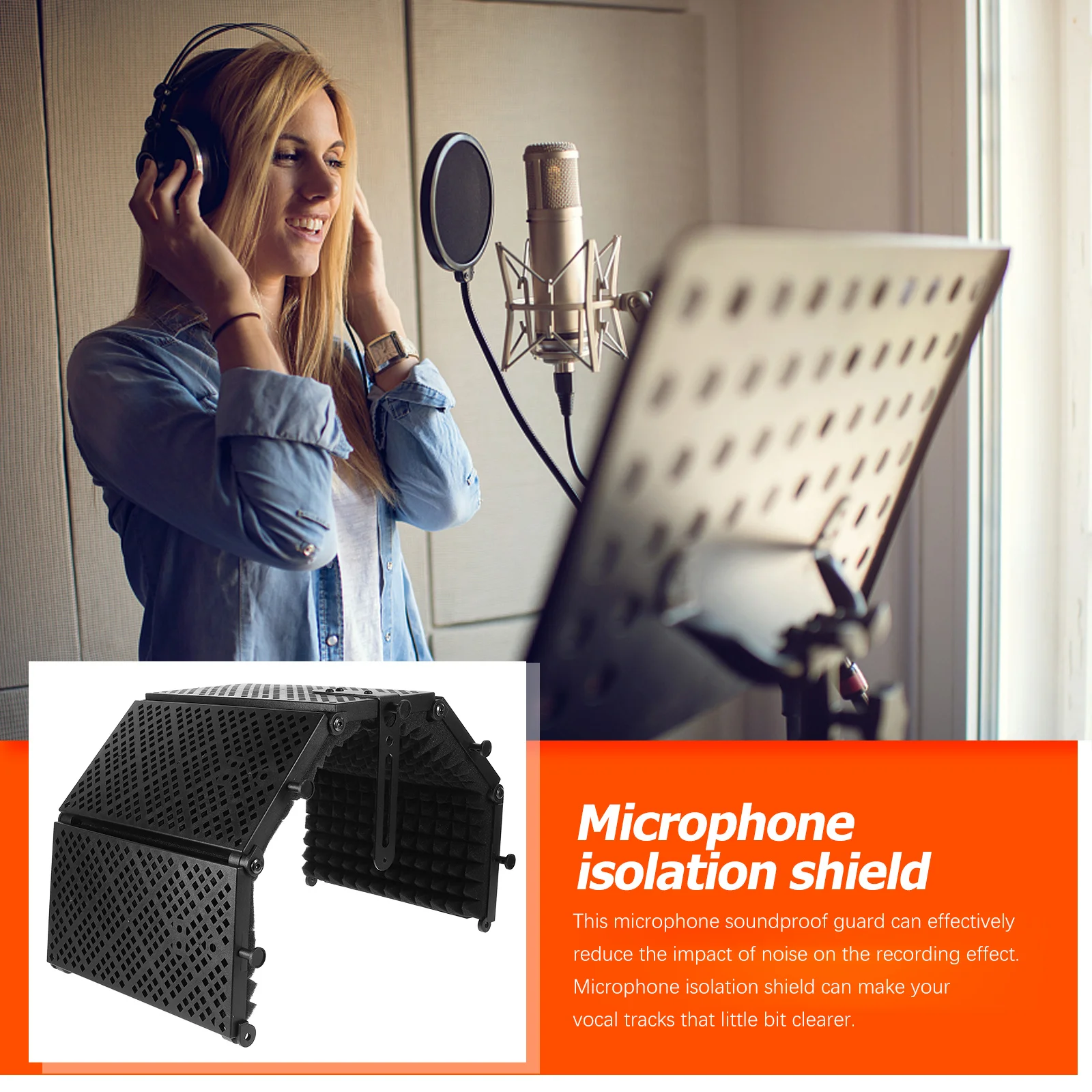 

1Set Five-Door Mic Sound Absorbing Pad High Quality Microphone Isolation Shield Noise Reduction Soundproof Guard Foldable Stand