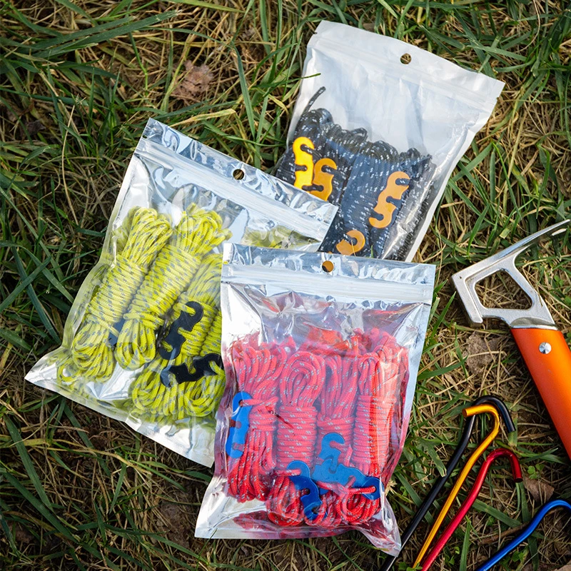 4Pcs Camping Ropes Outdoor Reflective Tent Rope Reinforced Windproof Ropes With Buckle For Tent Tarp Canopy Accessories