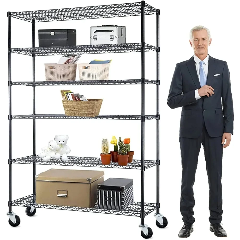 

6-Tier Wire Shelving Unit Adjustable Storage Rack, 2100 Lb Heavy Duty Metal Rack with Wheels, Black