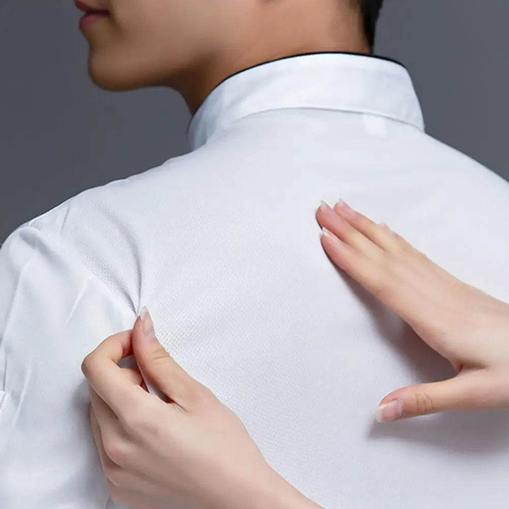 Chef Uniform Stand Collar Short Sleeve Solid Color Patch Pocket Work Clothes Double-breasted Baker Bakery Clothes Foodservice