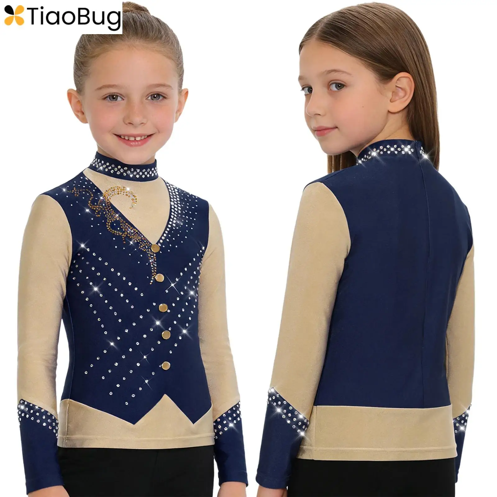 

Kids Boys Ballet Dance T Shirts Figure Skating Latin Dance Tango Cha-cha Performance Costume Sparkly Rhinestones Blouse Top