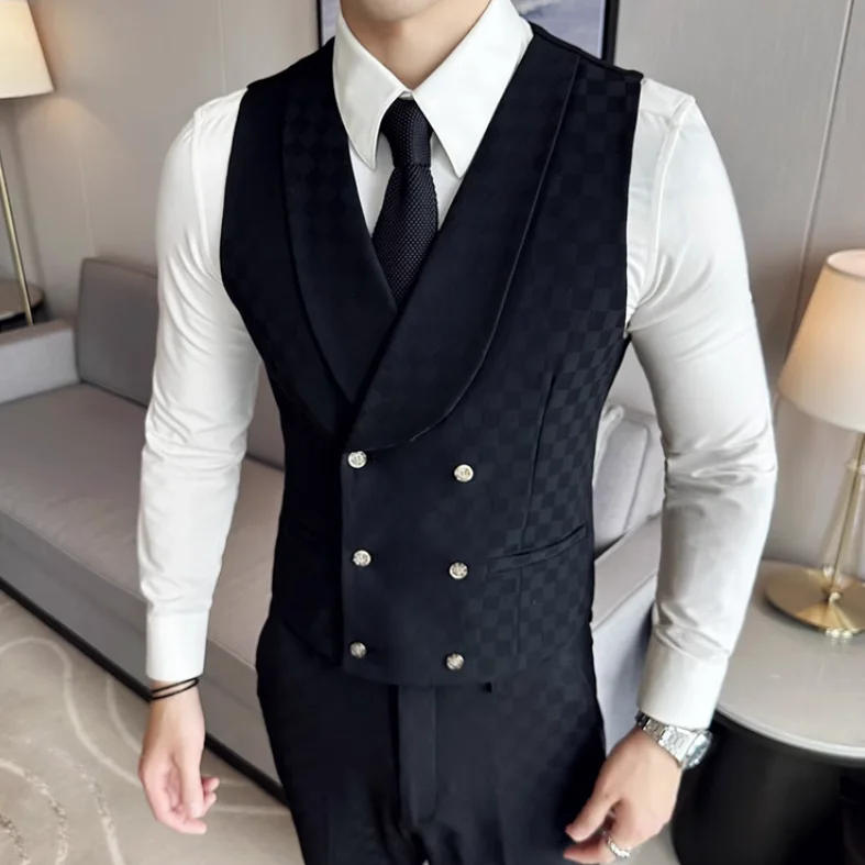 193 Fashionable Korean style slim fit men's plaid vest hairstylist host emcee performance costume