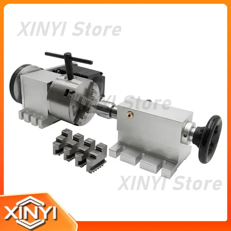 for Nema 23 Stepper Motor 6 1 Ratio K12 100mm 4 Jaw Chuck CNC 4th Axis Rotary Axis with Tailstock for CNC Router Machine