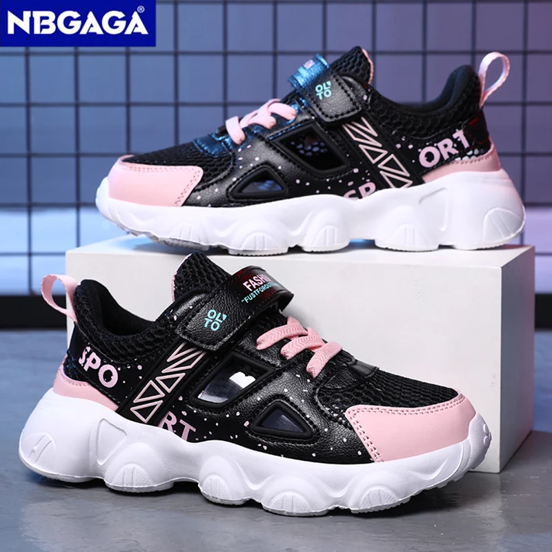 Sport Kids Girl Shoes Breathable School Children Casual Shoes Soft Sole Black Pink Non-slip Children Running Sneaker