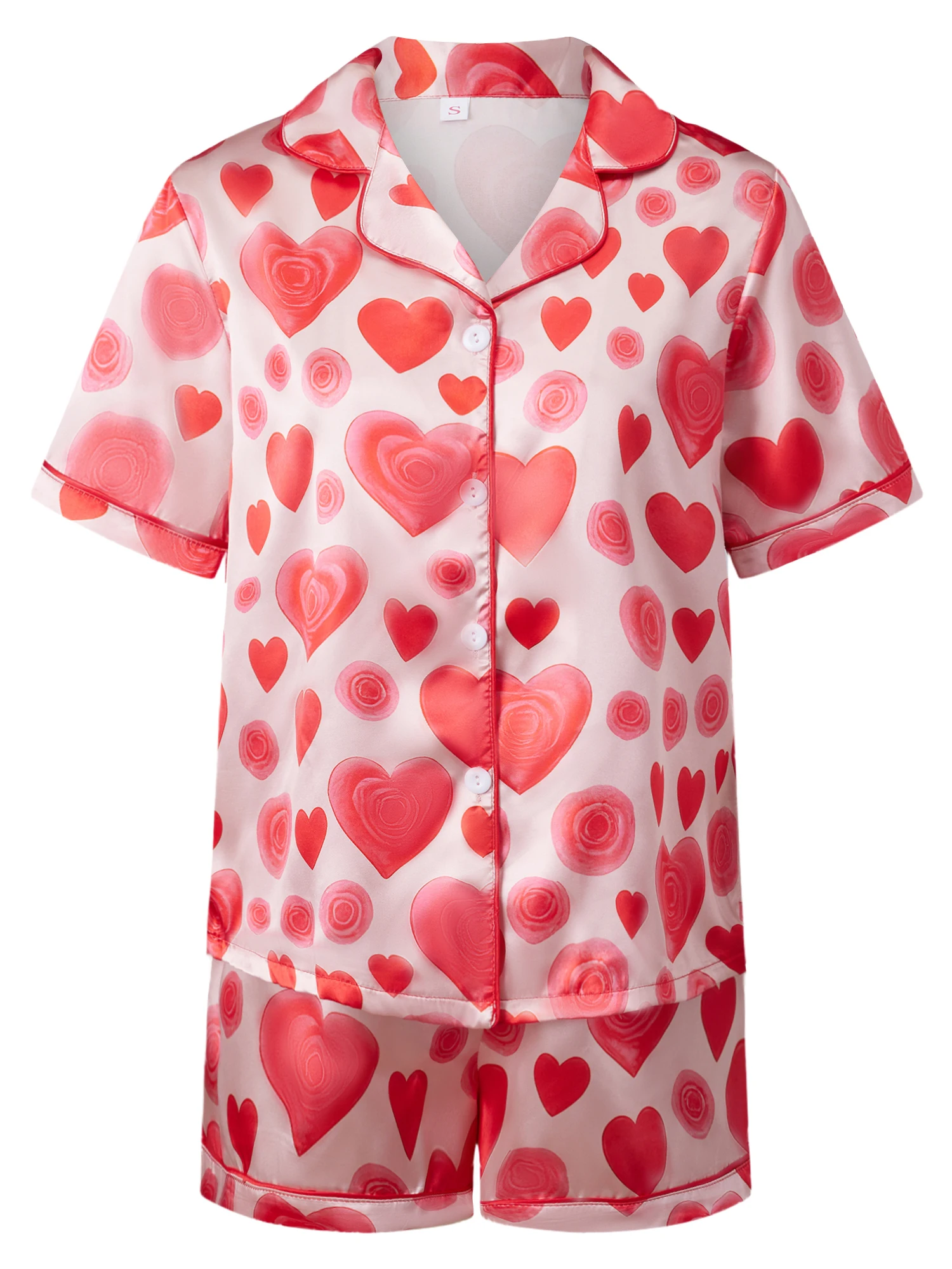 

Women s Valentines Pajama Sets Fashionable Heart Printed Short Sleeve Tops with Shorts 2Pcs Soft Sleepwear