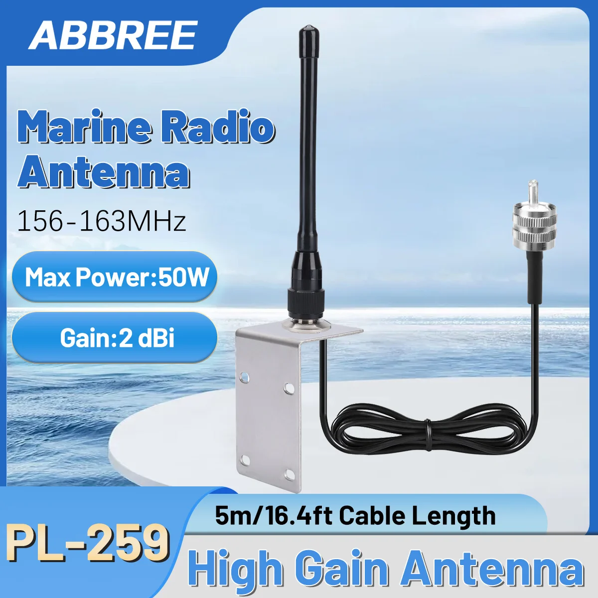 ABBREE هوائي الراديو البحري VHF 156-163MHz PL-259 لعربة الجولف ATV UTV RV شاحنة حفارة جرار RVR يخت قارب مقاوم للماء