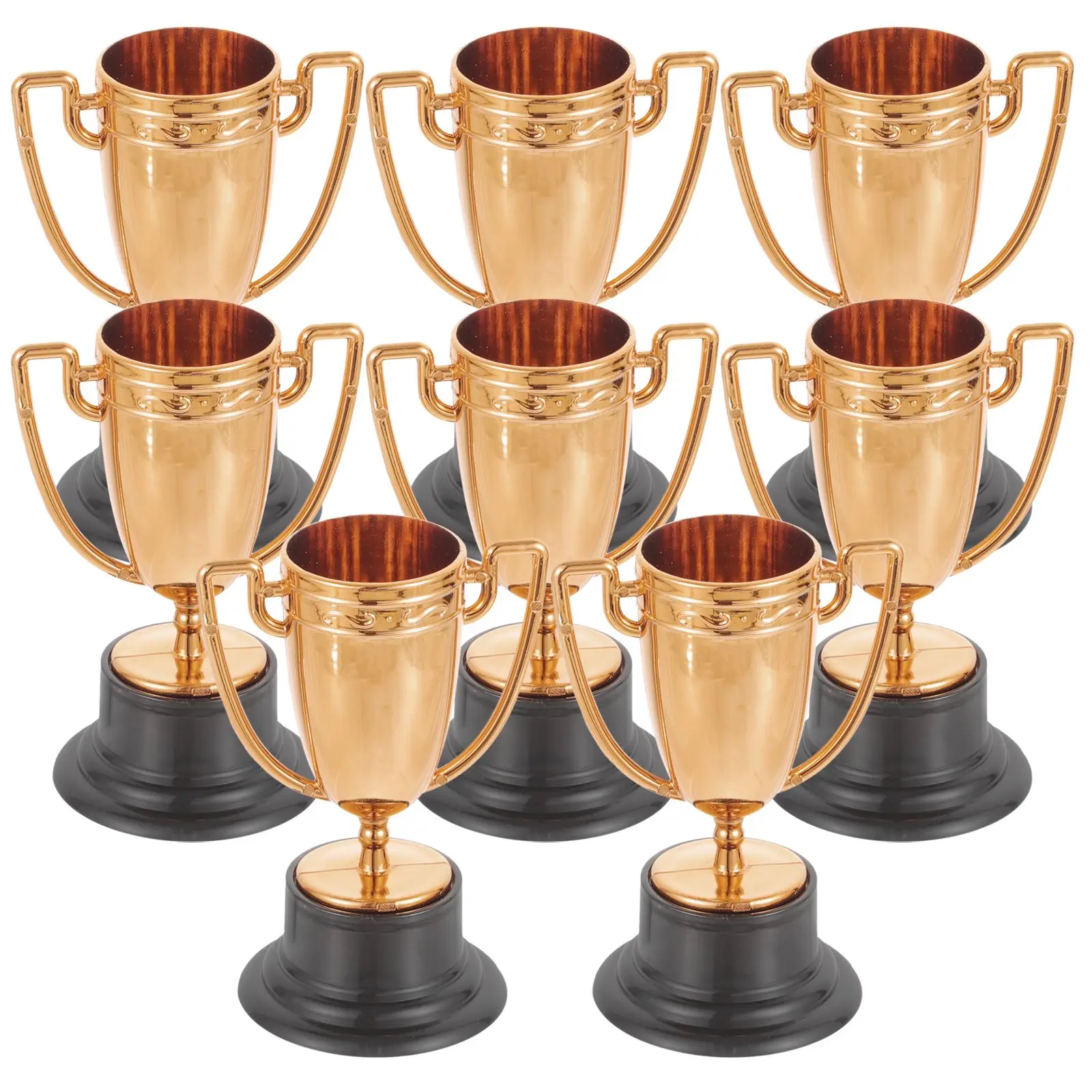 8Pcs Mini Honor Trophy Plastic Gold Award Cups Toy Kids School Rewards Sports Reward Props Gold Silver Bronze Trophy Decoration