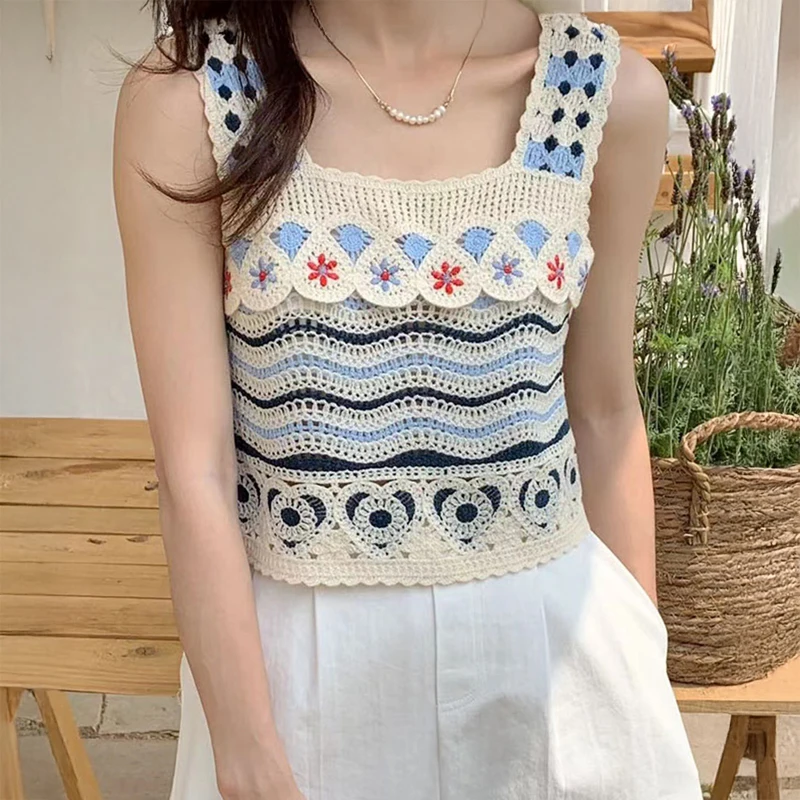

Embroidered Crochet Top Sheer Open-knit Crop Camis and Tanks for Women Teen-girl Summer Vacation Boho Outfit
