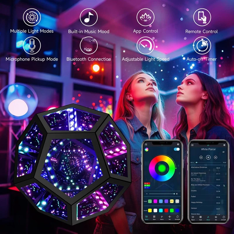 ABRE-luz de espejo, luz de dodecaedro infinita para decoración de sala de juegos, cubo 3D, iluminación nocturna que cambia de Color RGB fresco