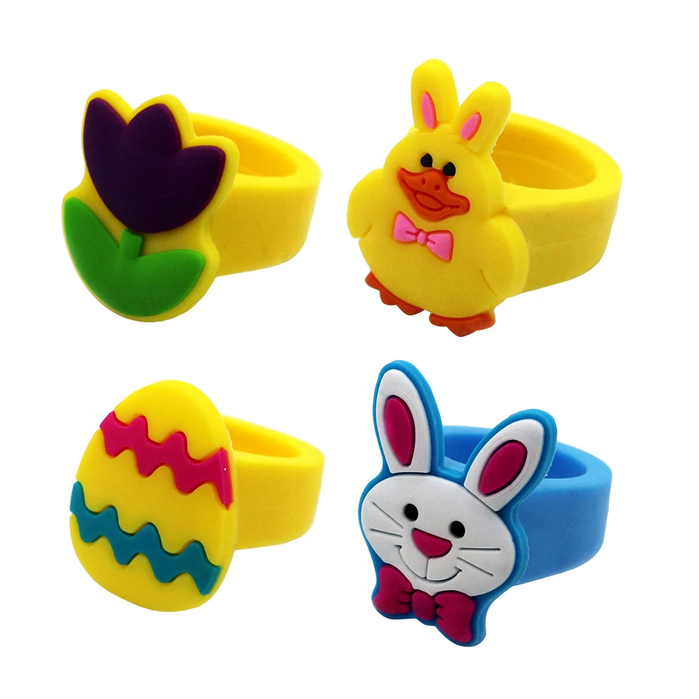 

25PCS PVC Rings Girls Cartoon Accessories Vibrant Colors Random Patterns Kids Toys Birthday Goodie Bags Cosplay Dress Up Tea
