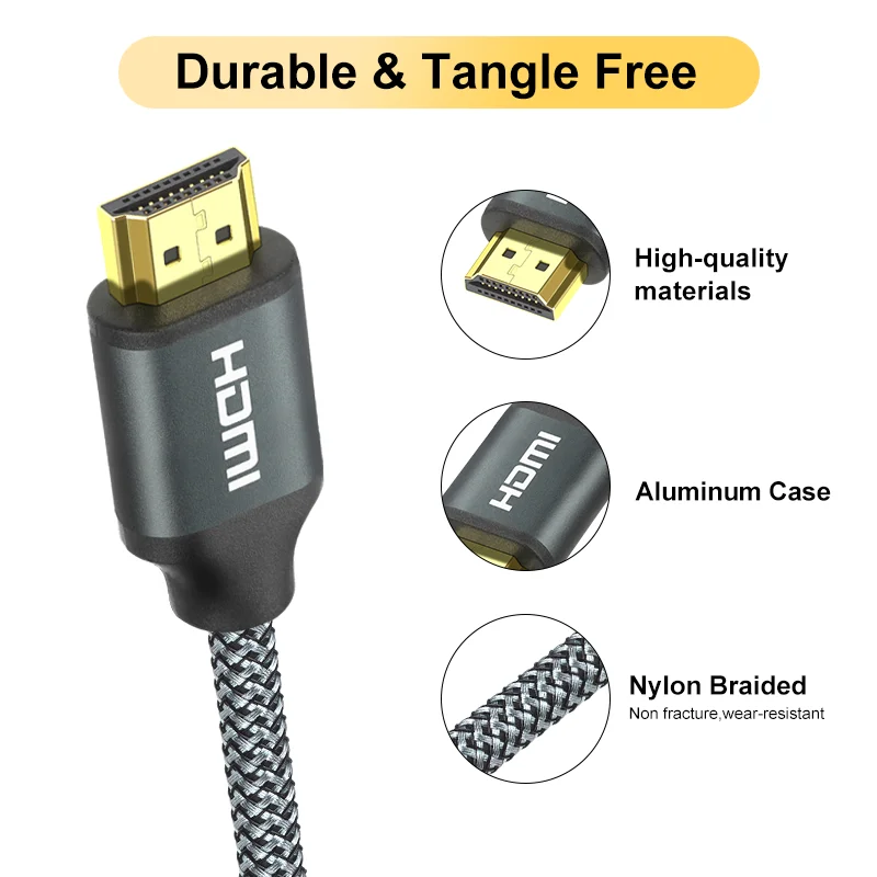 19+1 Standard HDMI HD Transmission Line, Braided Gray Mesh Aluminum Alloy HDMI HD Cable.