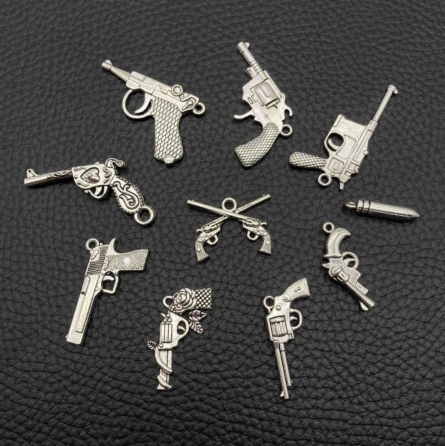 10pcs Antique Silvery Color Gun Handmade Charms Pendants DIY Jewelry Making Accessories for Bracelet Necklace Earrings