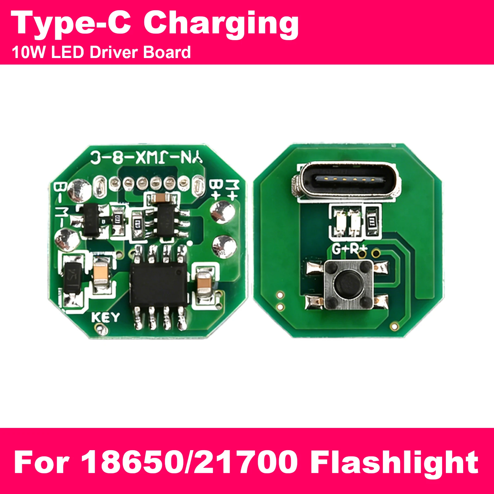 Flashlight LED Driver Board Type-C Charging 3.7V 4.2V 10W 1-Mode PCB for 18650 21700 Battery DIY Parts Electronic Components