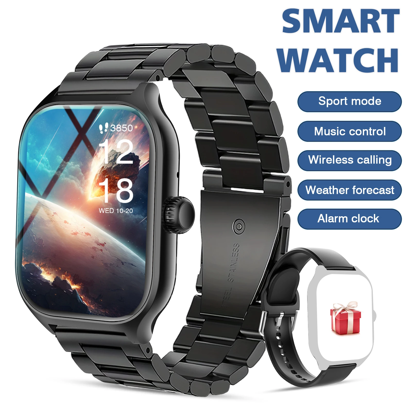 

2025 Smart Watch for Men Women Stainless Steel Strap: Custom Wallpaper Wireless Calling Sport Mode Music Control