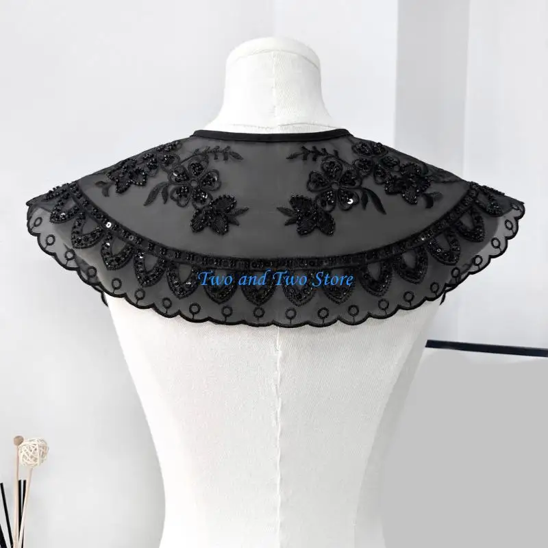 HX6F Elegant Beaded Lace False Collar Lightweight Design Multiple Colors Mini Capes For Party Wear And Daily Use