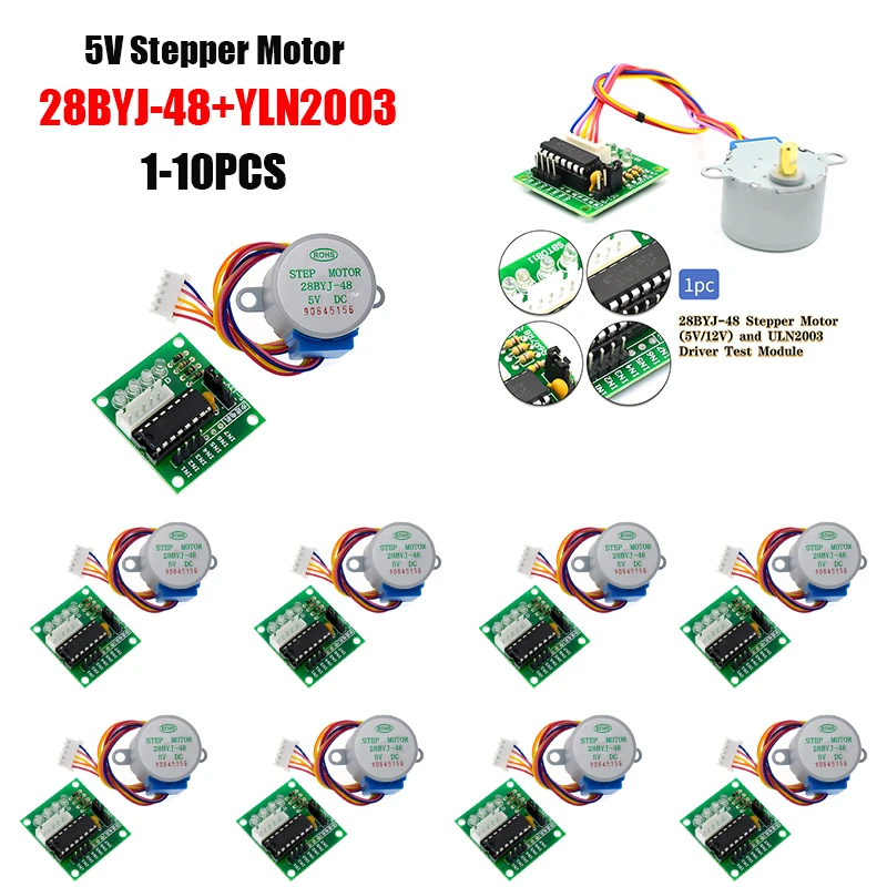 1-10 шт. 1 комплект 28BYJ-48-5V 4-фазный шаговый двигатель + плата драйвера ULN2003 для Arduino 1 шаговый двигатель + 1x плата драйвера ULN2003