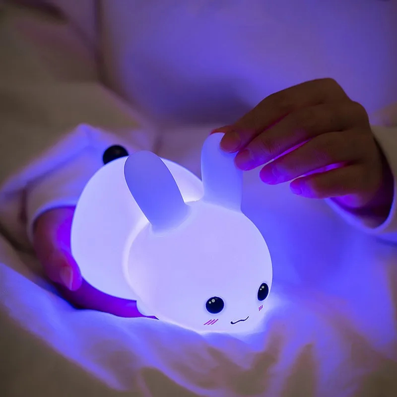 LED Rabbit Night Light Remote Control Dimmable RGB Rechargeable Silicone Bunny Lamp for Children Baby Toy Gift Touch Sensor