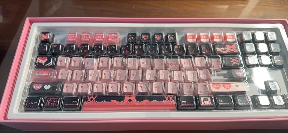 Lace Angel NYA Theme Keycaps Custom PBT Pearlescent Texture+pink Matte Finish 224pcs Keycap Cute Cartoon Anime Point Keyboardcap