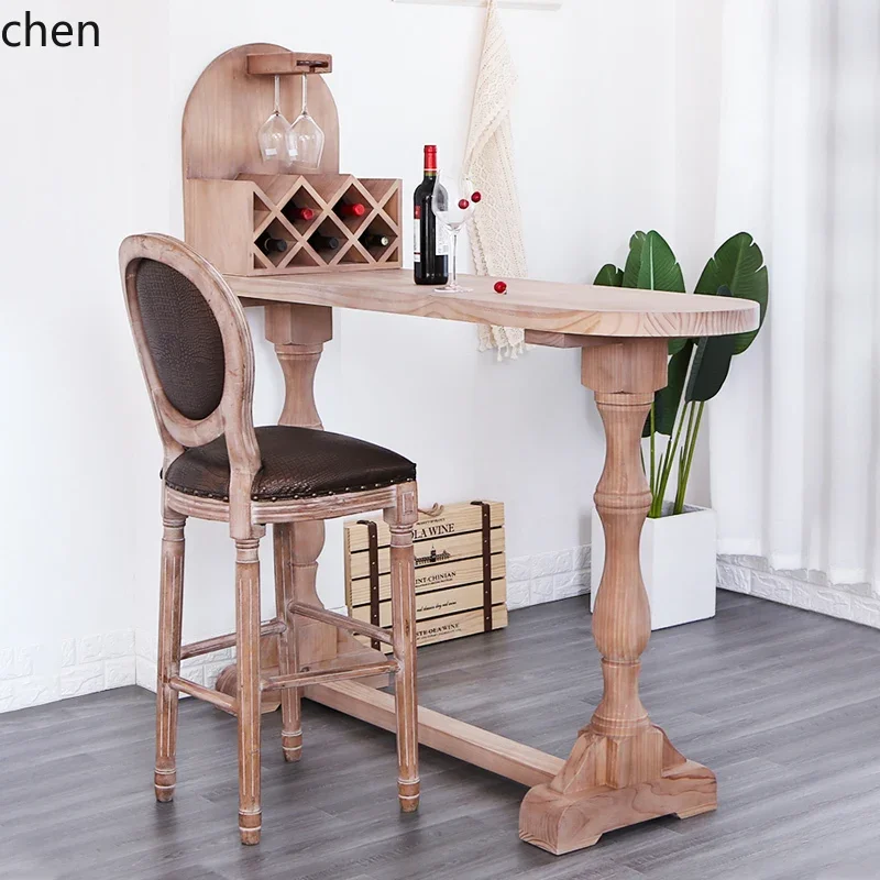 creative solid wood small bar table living room kitchen wall dining table bed and breakfast high table and chairs
