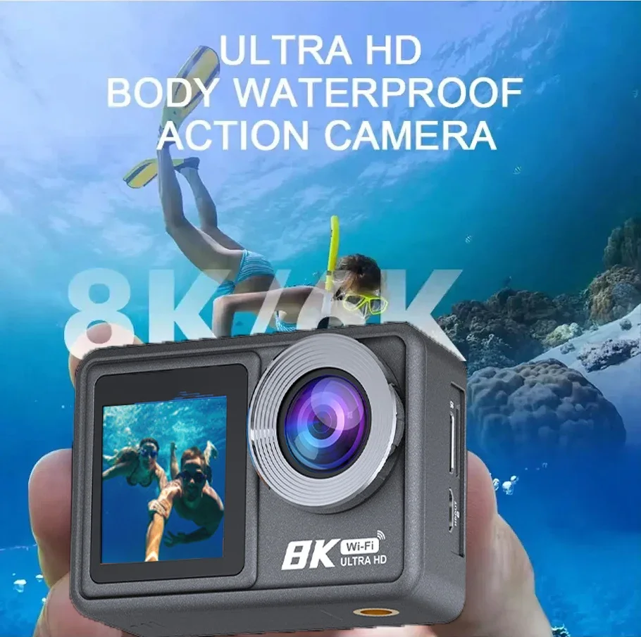 For Pro Action Camera 8K 6K 4K Video Waterproof Remote WiFi Outdoor Sports DV EIS Front and Rear TouchScreen Waterproof 30M Vlog
