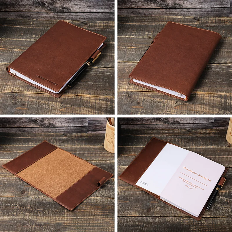 Frenzy Horse A5 Notebook Cover Leather with Pen Slot Business Office Portable Note-Taking Case for Convenient Writing