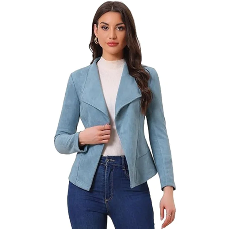 سترة عصرية غير رسمية تشبه الجلد المدبوغ مريحة بأكمام طويلة لربيع وخريف 2025 ملابس نسائية احترافية جديدة للتنقل #5