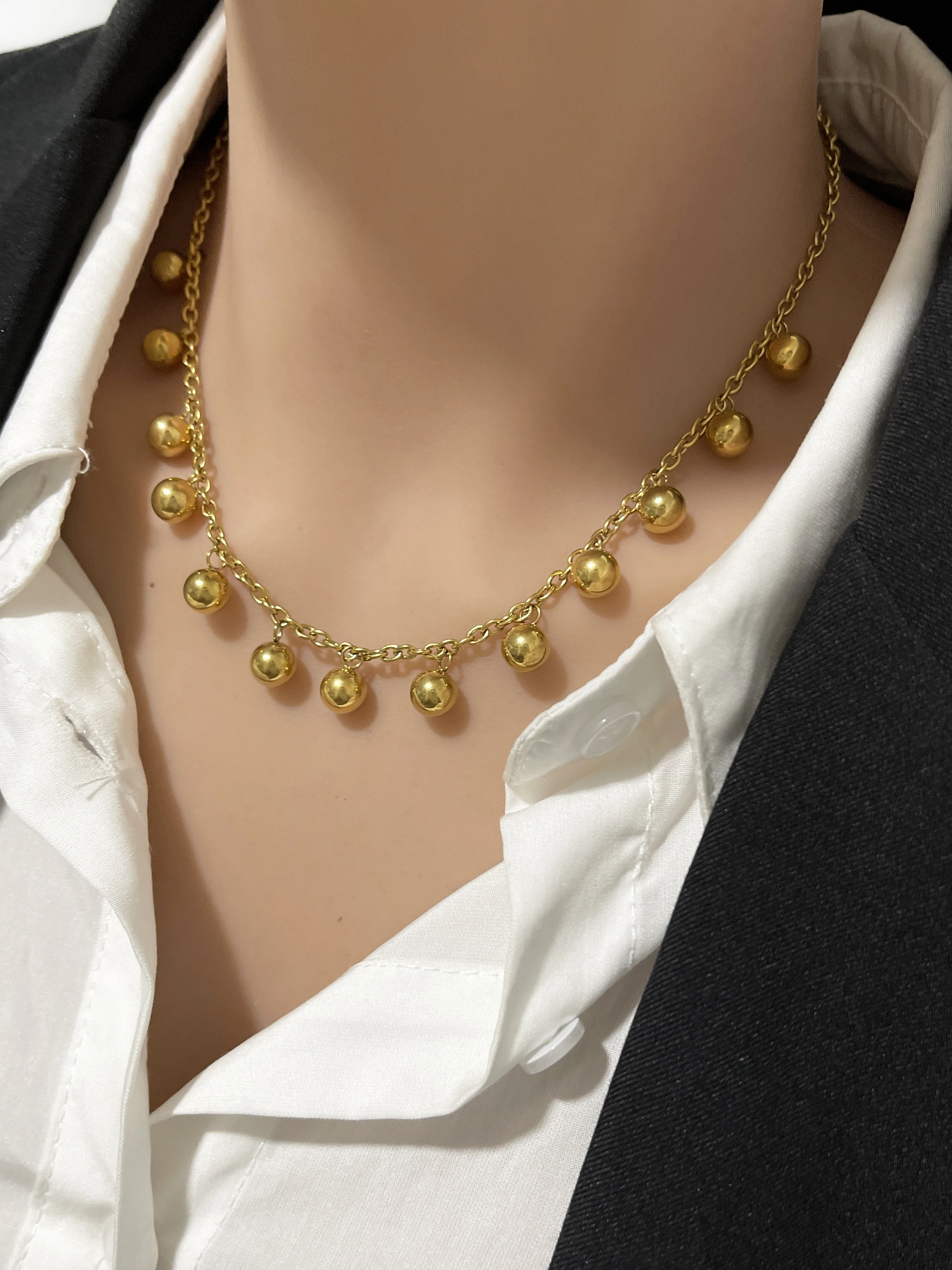 Peri'sbox الفولاذ المقاوم للصدأ 18K الذهب Pvd مطلي متعددة الكرة المختنق قلادة للنساء 2023 جديد الشرير بنات مجوهرات الحرة تشويه #2