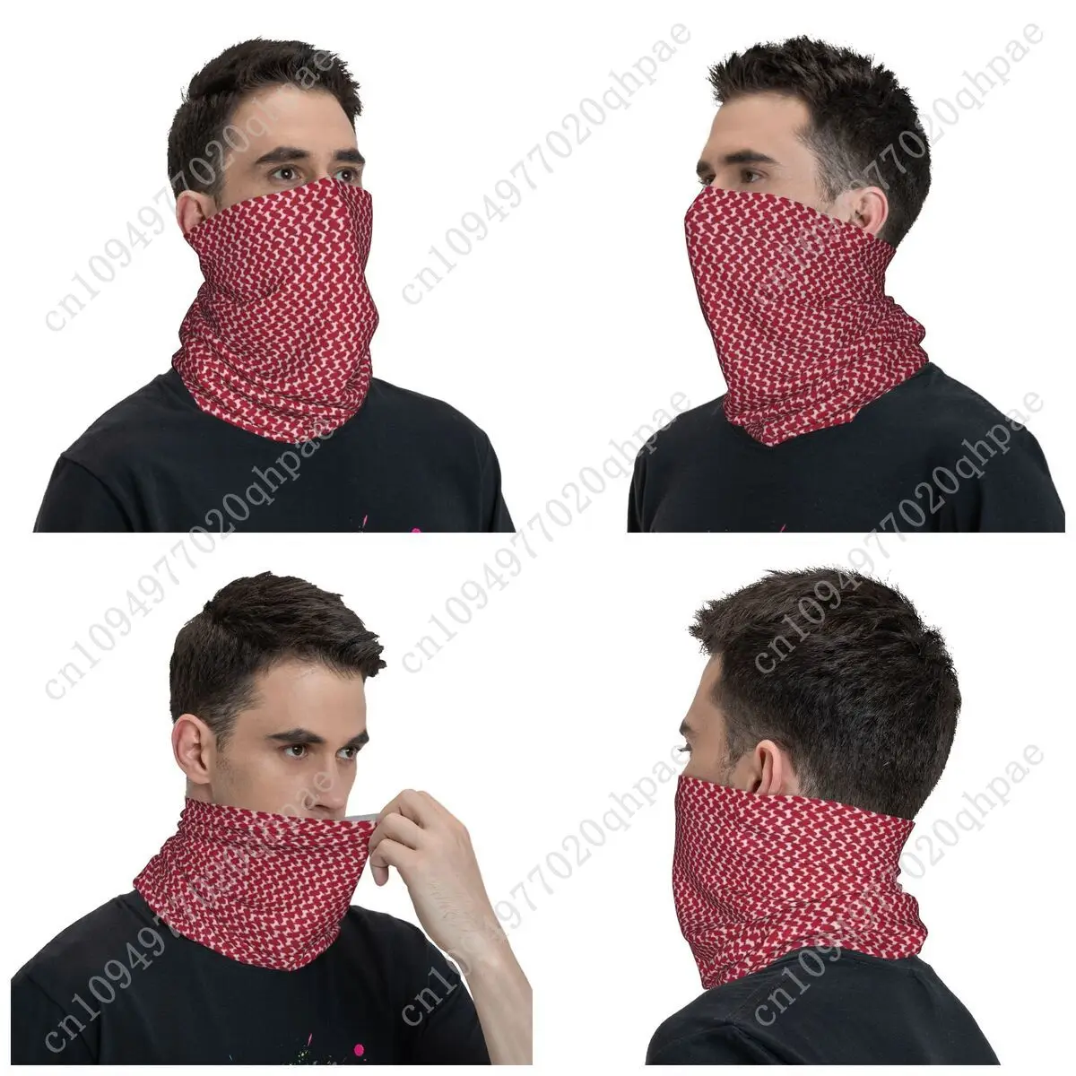 Middle Eastern Keffiyeh Bandana Neck Gaiter Printed Red White Kufiya Shemagh Balaclavas Magic Scarf Headband Hiking Unisex Adult