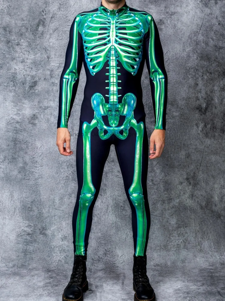 

Green Skeleton Halloween Scary Cosplay Sexy Men Scary Jumpsuit Party Carnival Scary Costume Day Of The Dead 2025