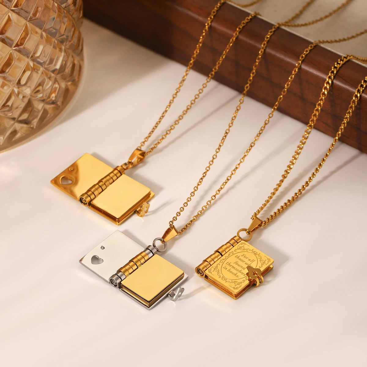 

New Women Light Luxury Necklace Small Book Lock Necklace Text Lock Personalized Sweater Chain Holiday Party Jewelry Gift