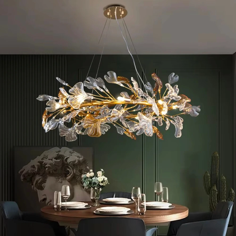 

Nordic Design Chandeliers Glazed Glass Leaves Pendant Light for Hotel Living Dining Room Bedroom Art Lobby Decoration Chandelier