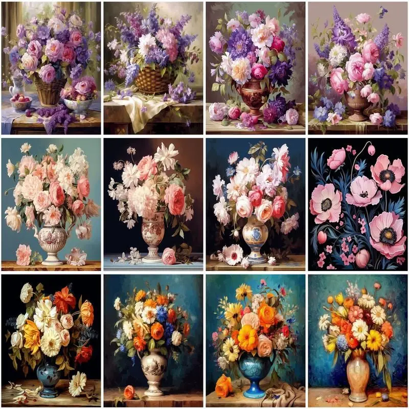 

CHENISTORY Painting By Number Flower Vase Drawing On Canvas HandPainted Gift DIY Picture By Number Kits Home Decoration