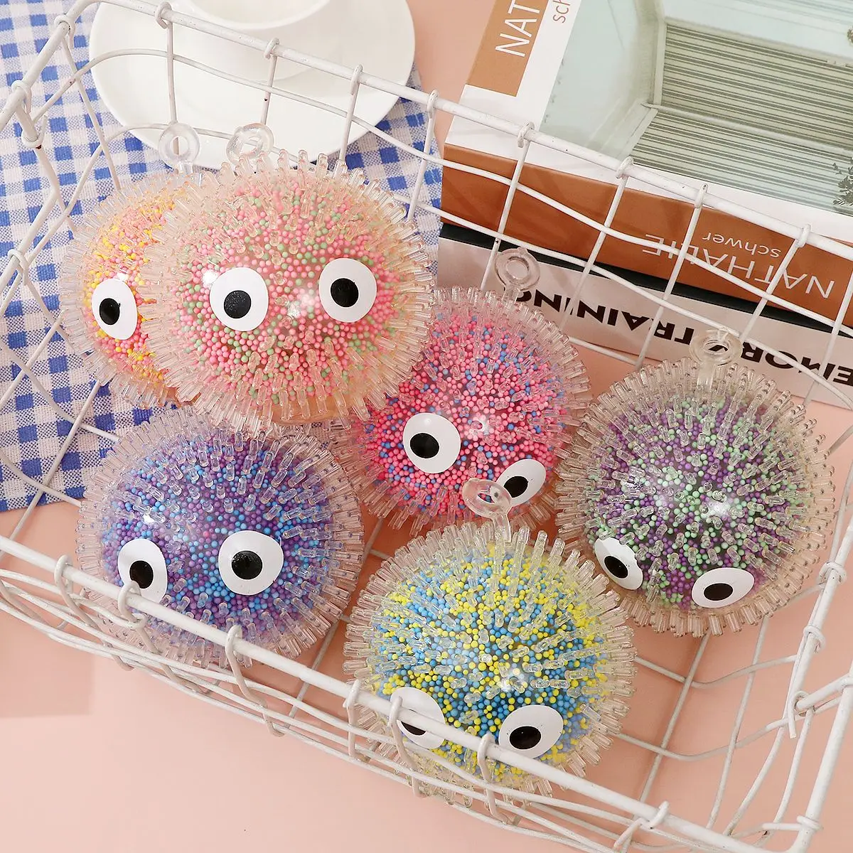 

Elastic Ball Hedgehog Fluffy Ball Massage Ball Colorful Light-Up Ball Flashing Ball Squeeze Toy for Stress and Anxiety Relief