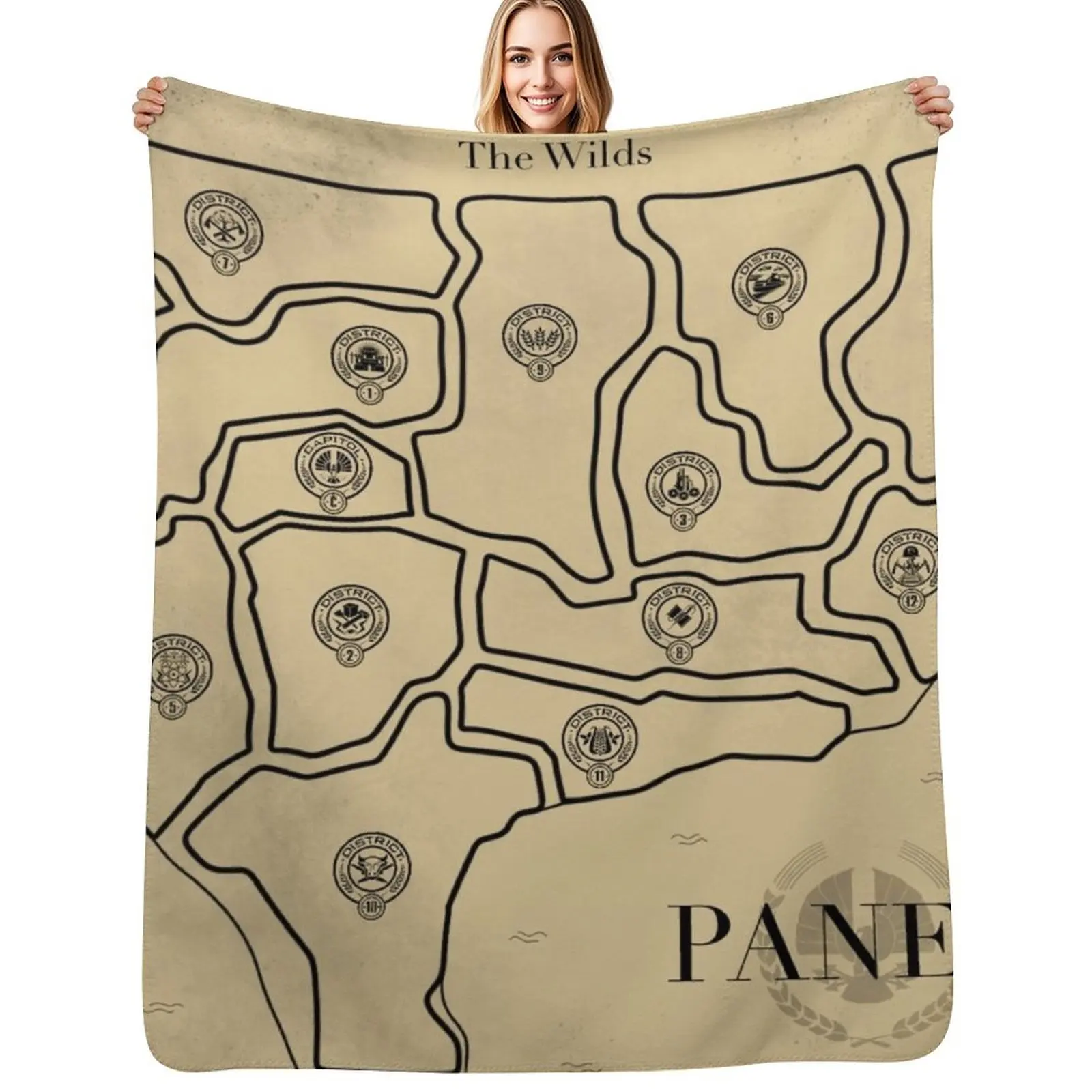 

The Hunger Games map of Panem with all Districts Throw Blanket Beautifuls Sleeping Bag funny gift Blanket