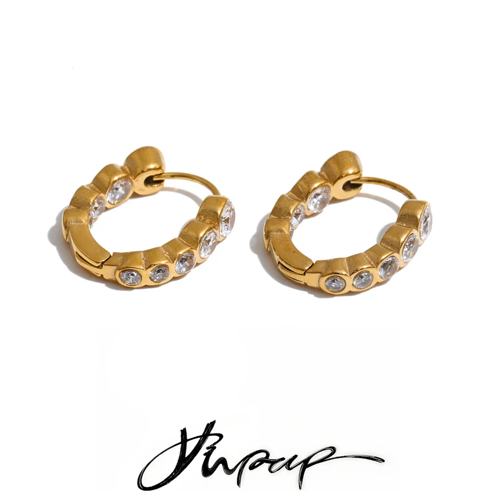 Yhpup Stainless Steel Cubic Zirconia Hoop Earrings 18K Gold Color PVD Plated Hypoallergenic Daily Wear Fashion Jewelry